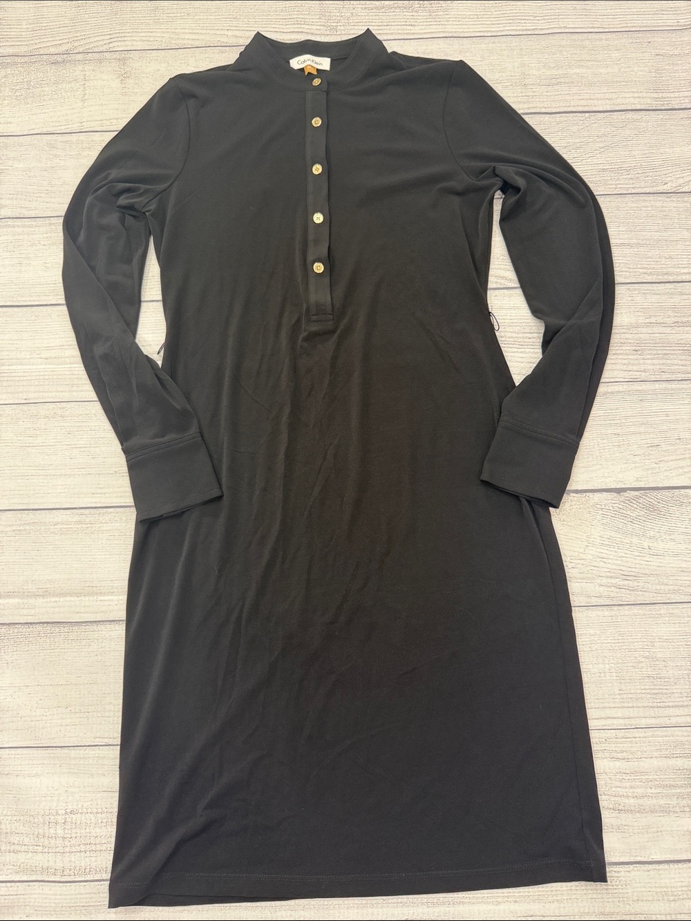 Calvin Klein Black Long Sleeve Button Front Shift Dress Size 2 Career Casual
